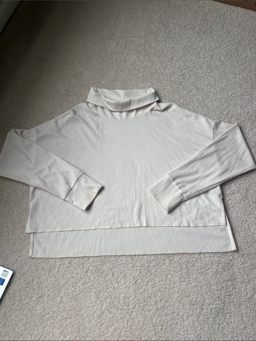 American Eagle Outfitters Cream Cropped Ribbed Cowl Neck Sweater